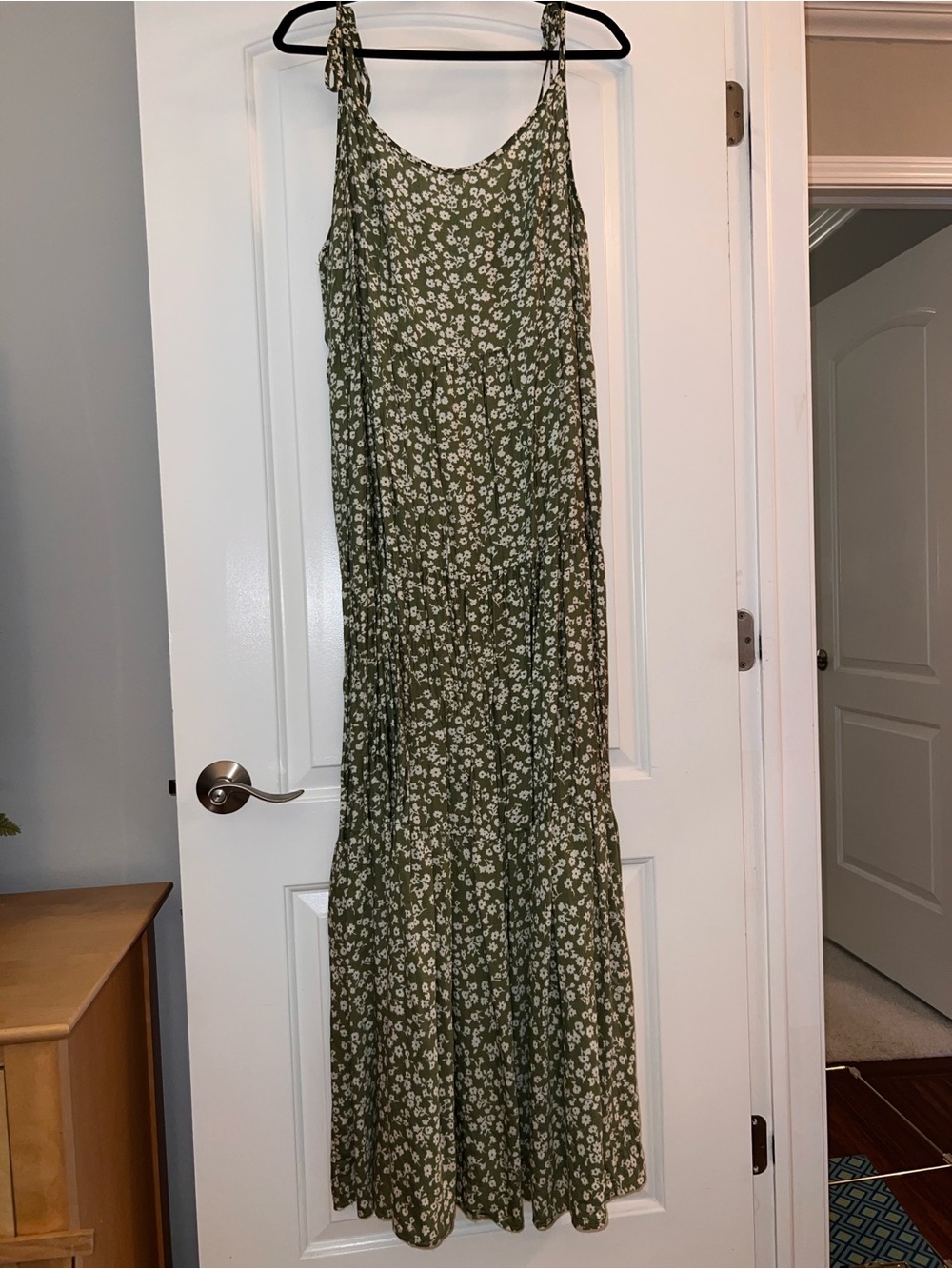 Olive Green Floral Tie-Strap Maxi Dress